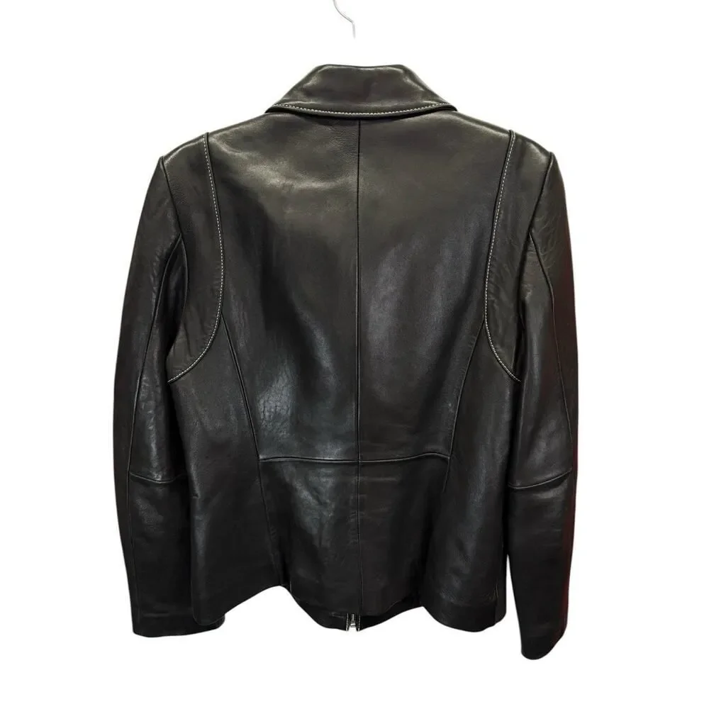 Michael Kors Black Leather Zip Jacket Women’s Medium Moto Minimalist Jacket